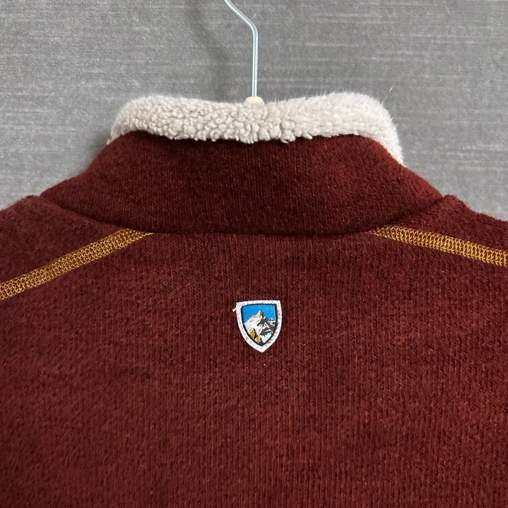 Kuhl Pullover Sweater M Red Brown Sherpa‎ Outdoor Hiking Warm Quarter Zip Casual